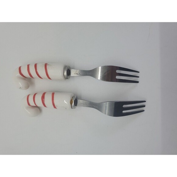 Holly Candy Cane Cocktail Fork Set Of 2 Christmas Charcuterie Cheese Meat - Picture 7 of 9